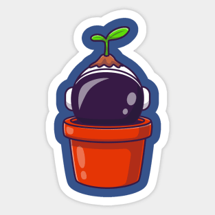 Astronaut Plant In Pot Cartoon Sticker